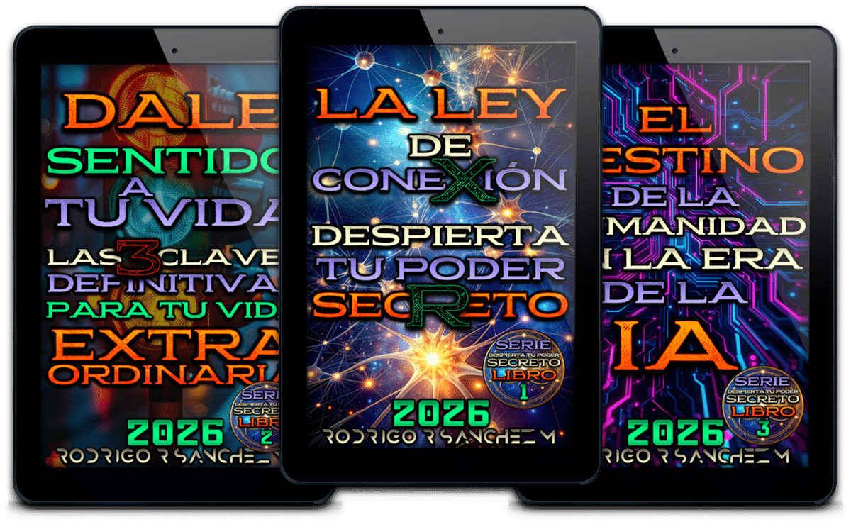 3 Libros de Rodrigo Sánchez en formato digital: La ley de conexión, Dale sentido a tu vida y El destino de la humanidad.